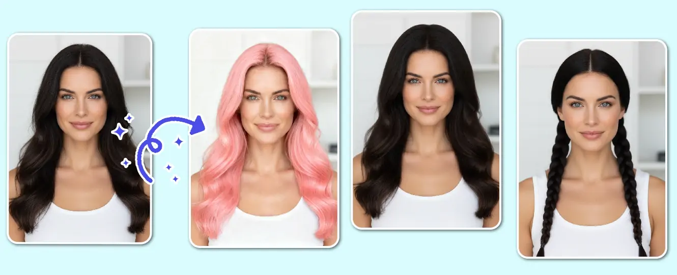 AI hair color and hairstyle preview on a portrait