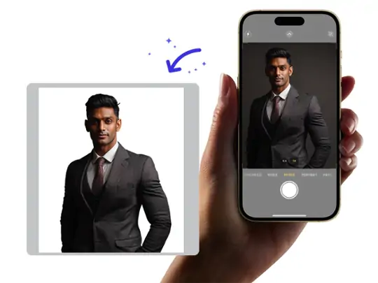 Instant preview of AI-generated Indian passport photo, showing before-and-after conversion for official documents.