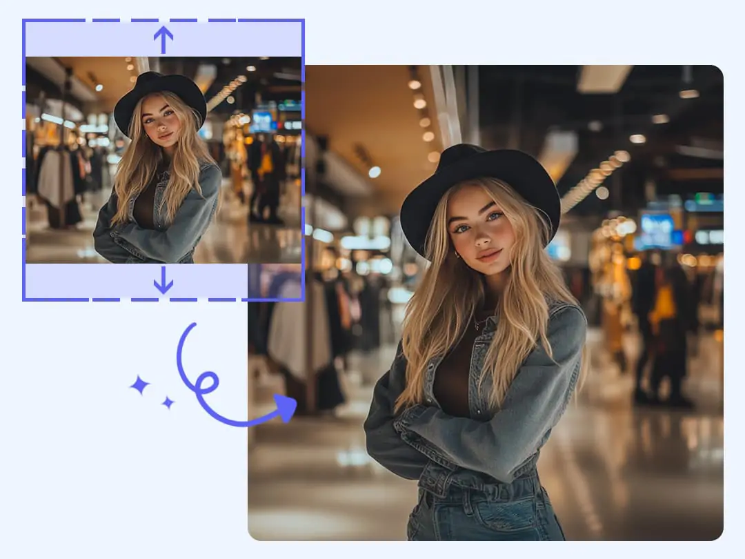 Use generative AI expand technology to create portrait image expansion like a magic