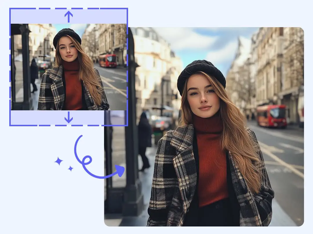 Create high-definition AI image outpaint of portrait image