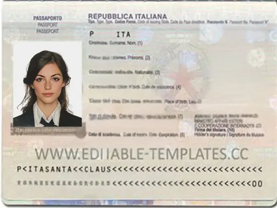Italian passport photo with marked official size and uniform background, demonstrating precise AI adjustment.