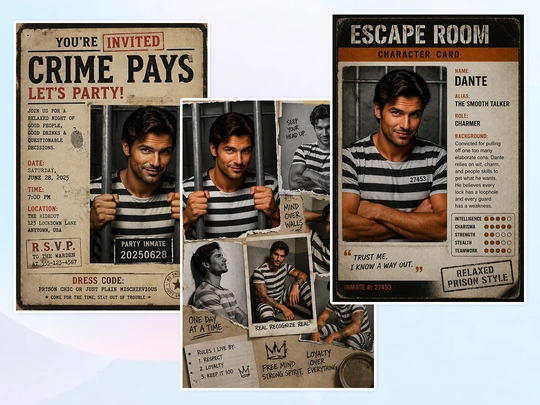 Make prison-style event materials from jail photos