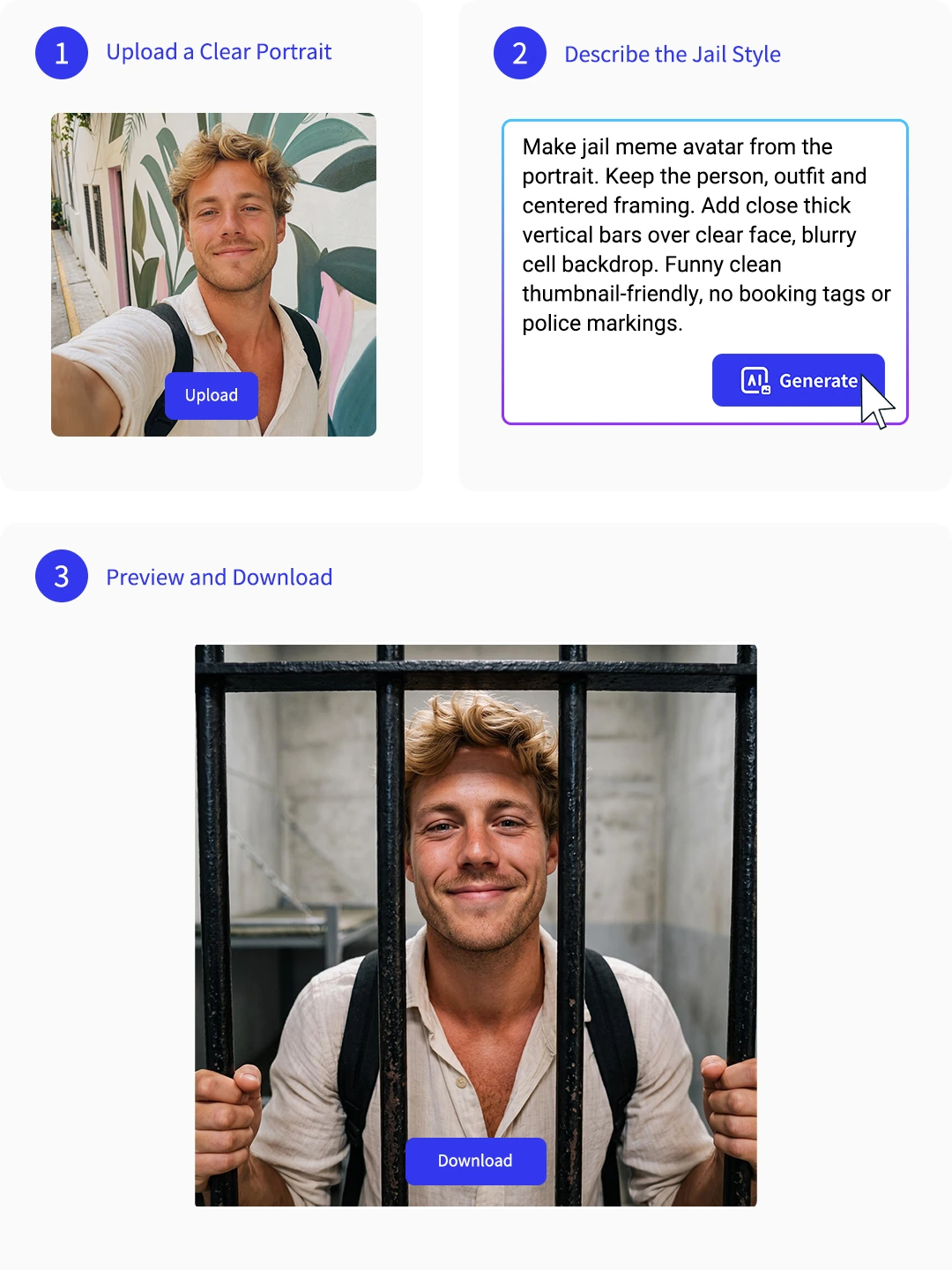 Create jail bars photos online in three simple steps