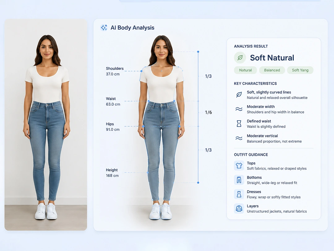 Analyze Kibbe body type from one full-body photo
