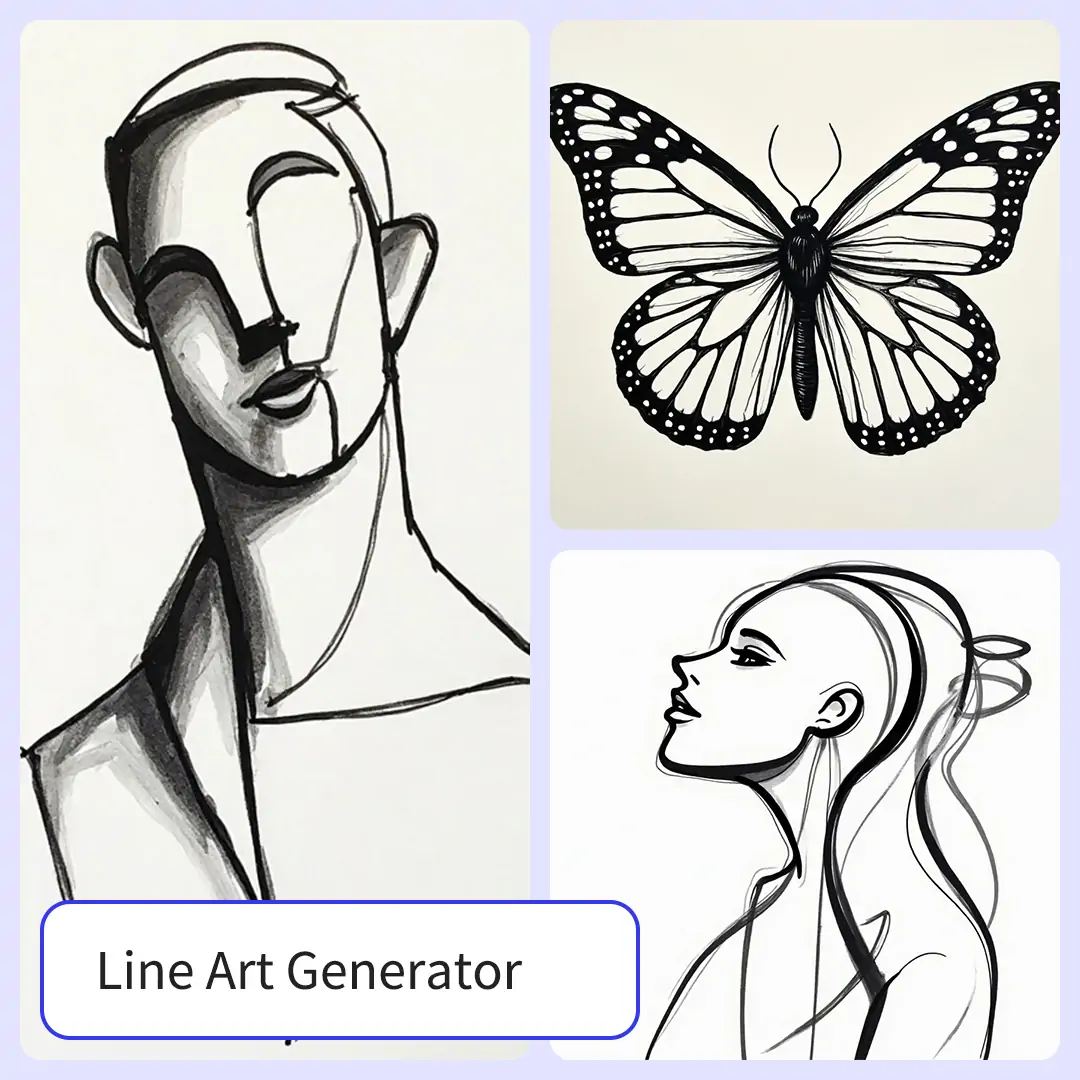 AI-generated minimalist line art portrait with line art generator