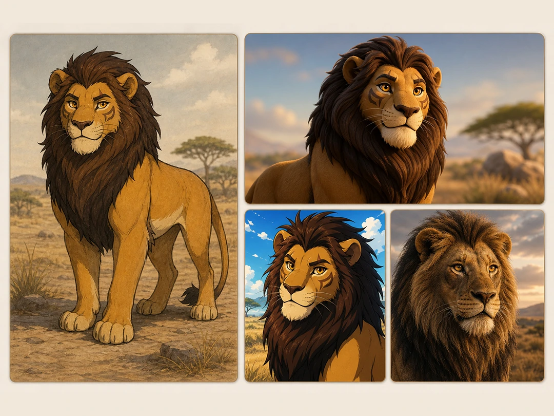 Explore Lion King OC styles with different moods and background looks