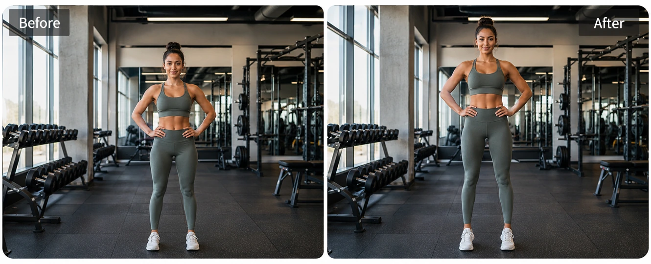 Lengthen legs in fitness photos