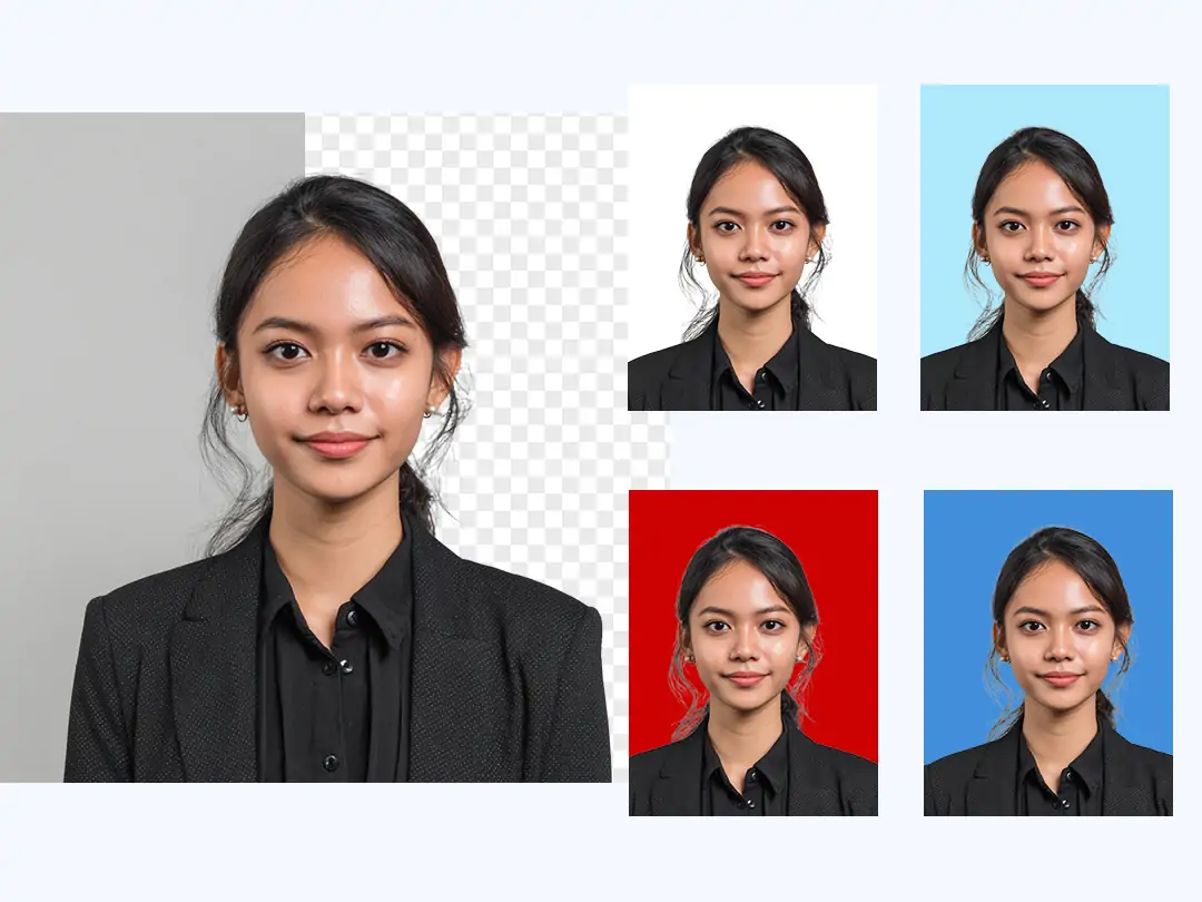 AI-enhanced Singapore passport photo with optimized background, showing before and after editing.