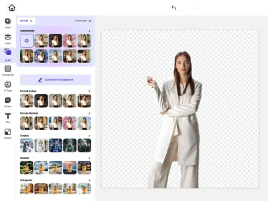 Fashion model cutout with AI-removed background, highlighting accurate background removal for photography..