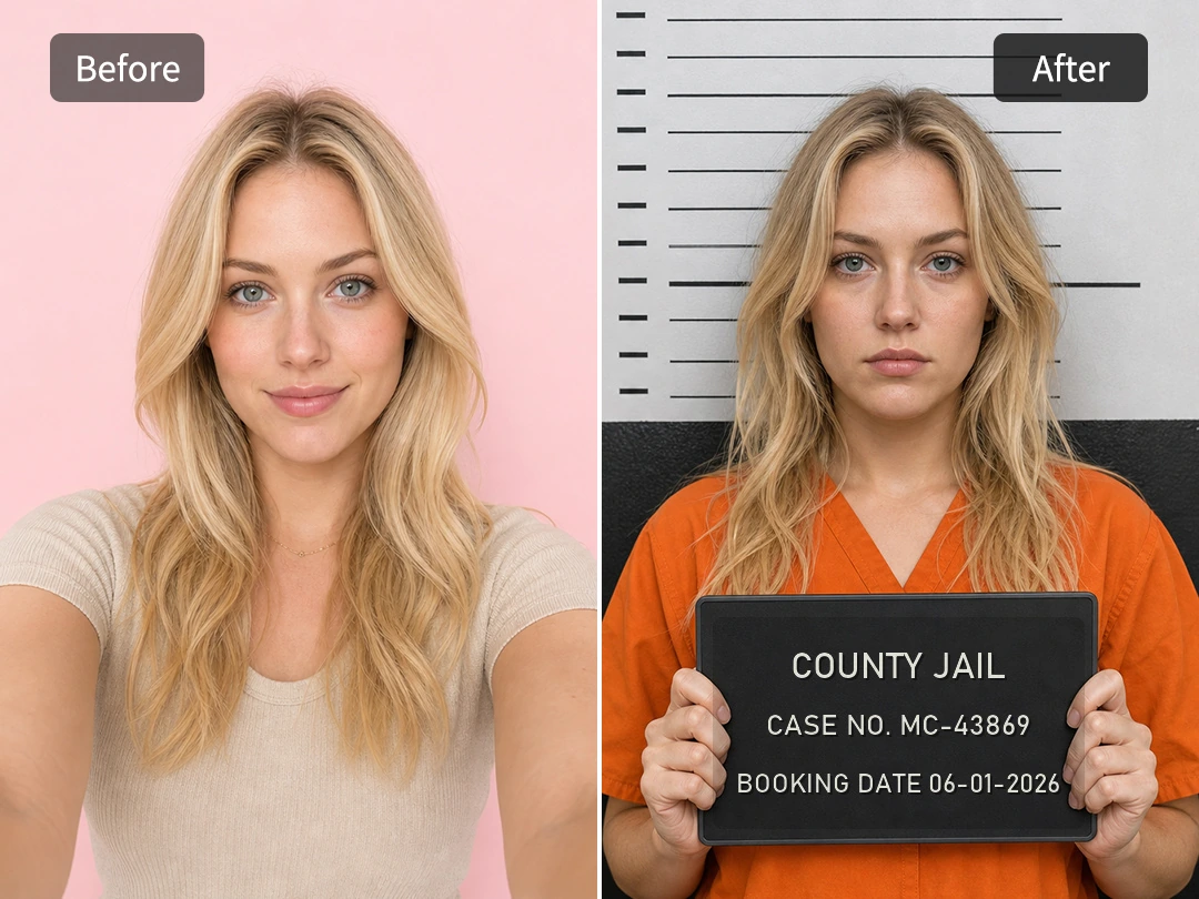 Browser fake mugshot maker with booking wall result