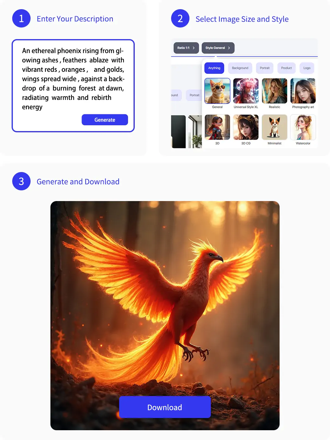 Three-step in generating unique AI mythical creature art