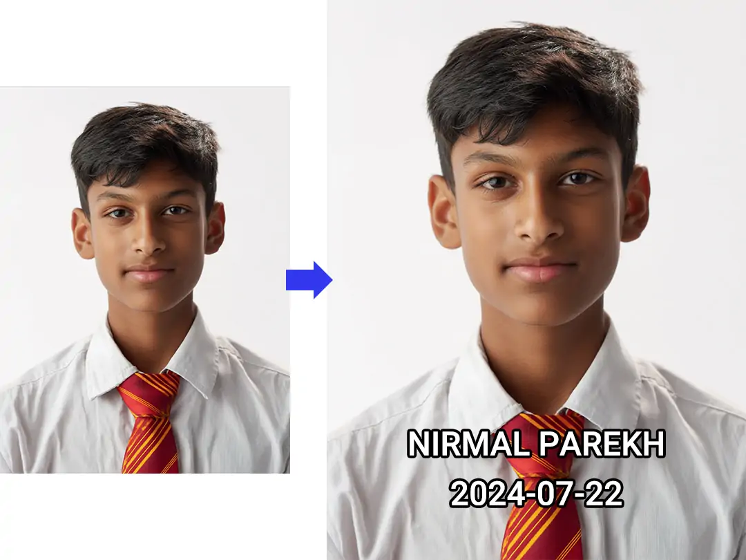 Passport photo with name and date in bottom