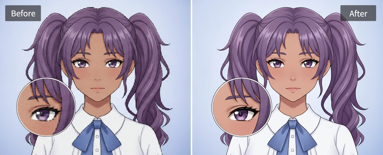 Upscale anime artwork with cleaner line edges
