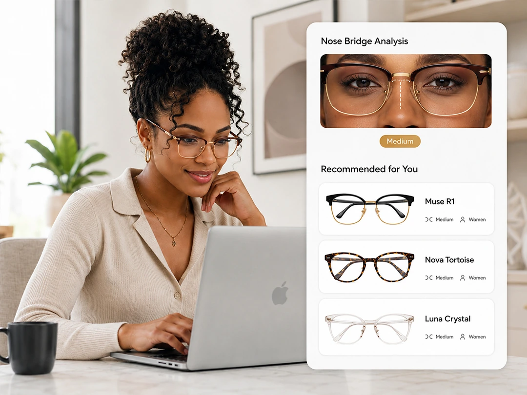 Glasses frame guide based on nose bridge height