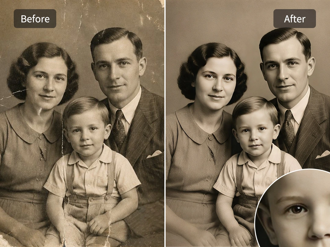 Remove scratches and cracks from an old family photo