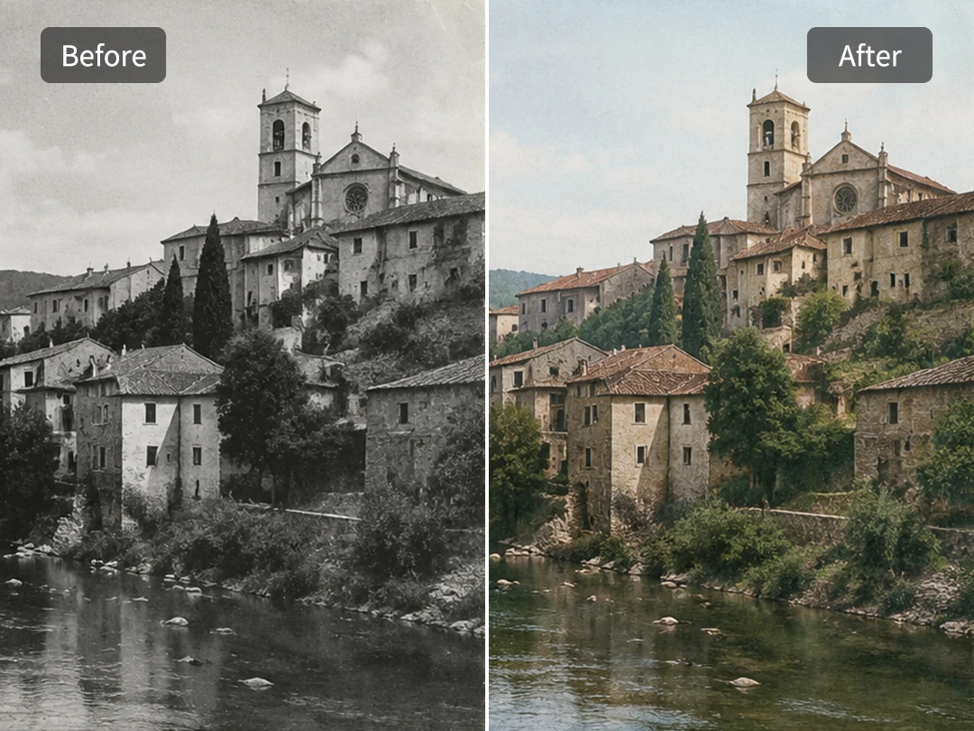Colorize a black-and-white family photograph naturally
