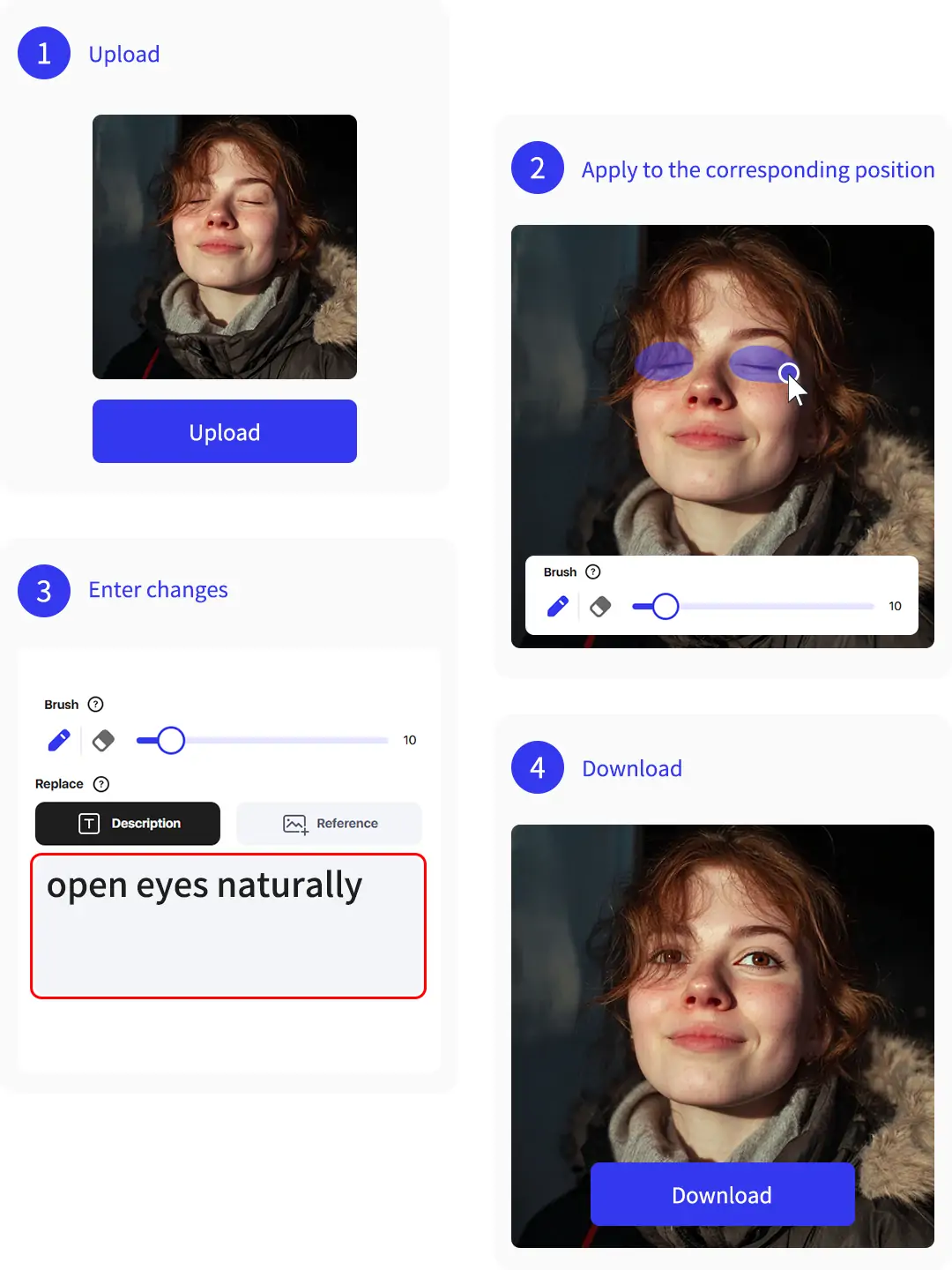 The process of AI open closed eyes in photos