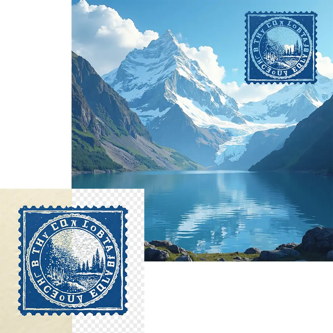 Overlay the logo onto the landscape photo