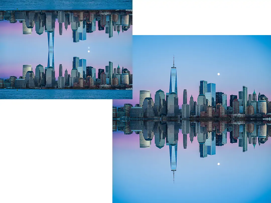 Overlay of two mirrored portraits with flipped effect