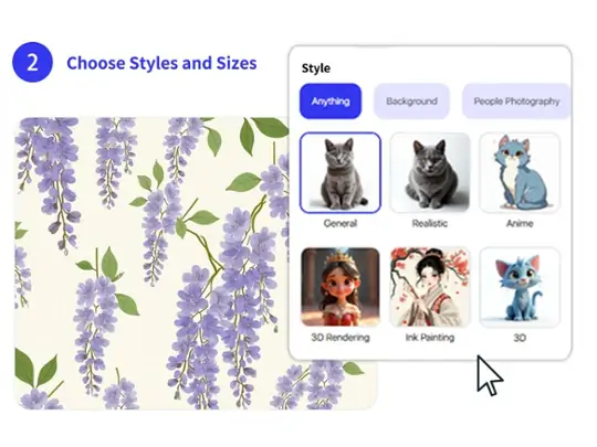 Choose sizes and styles of photo when generating in pattern generator