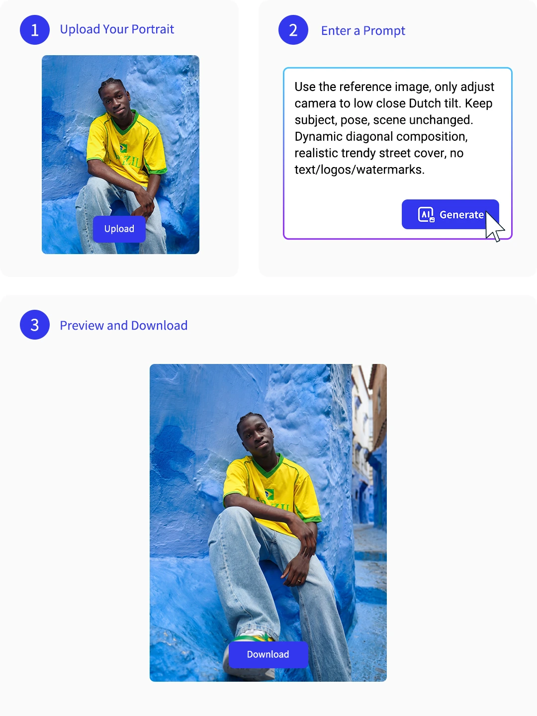 Three steps to change a photo angle online