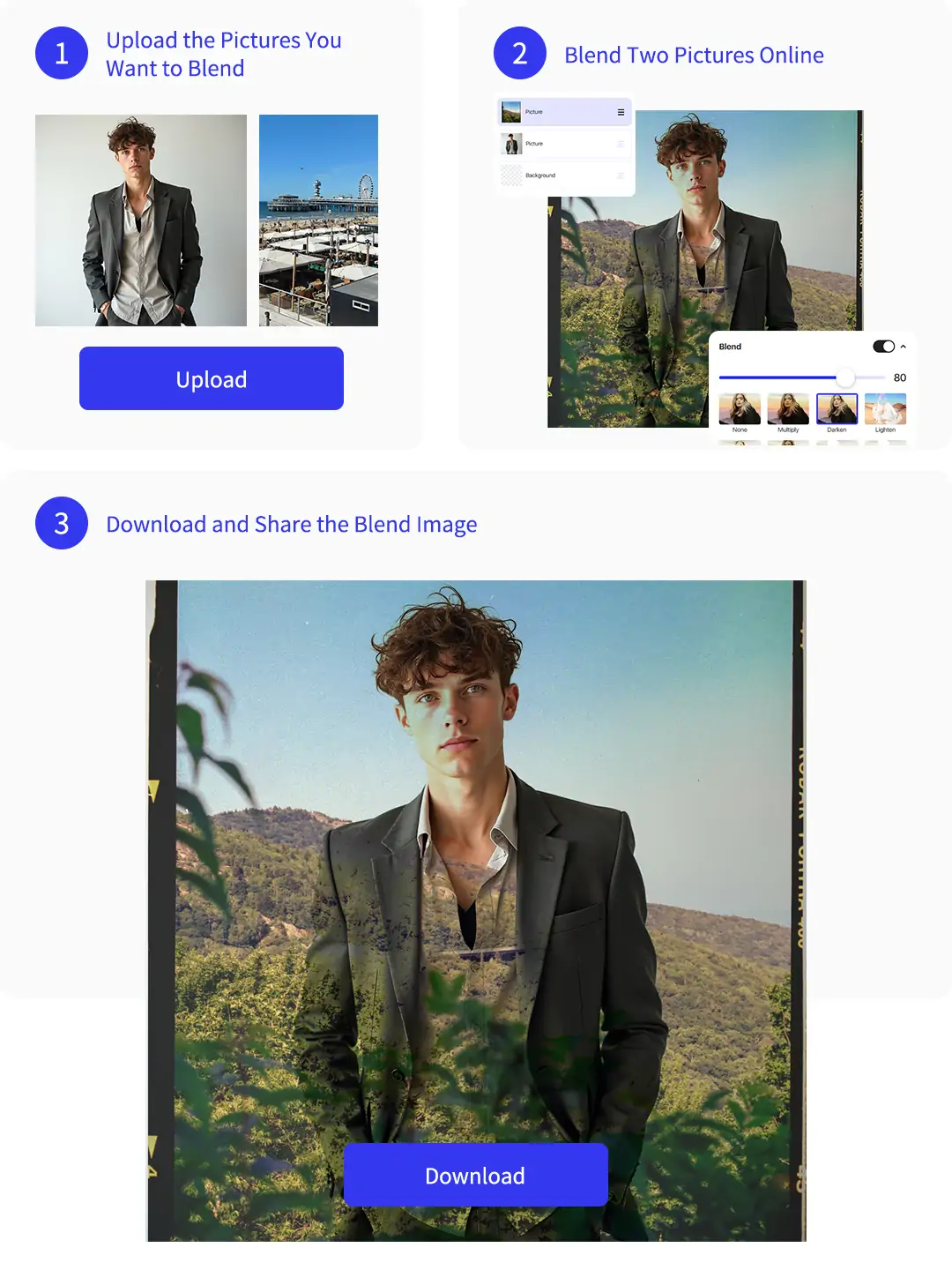 The process of using Pokecut photo blender to make blend image