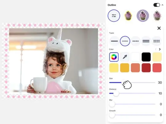 Photo border editor with outline tool and multiple photo frame border templates