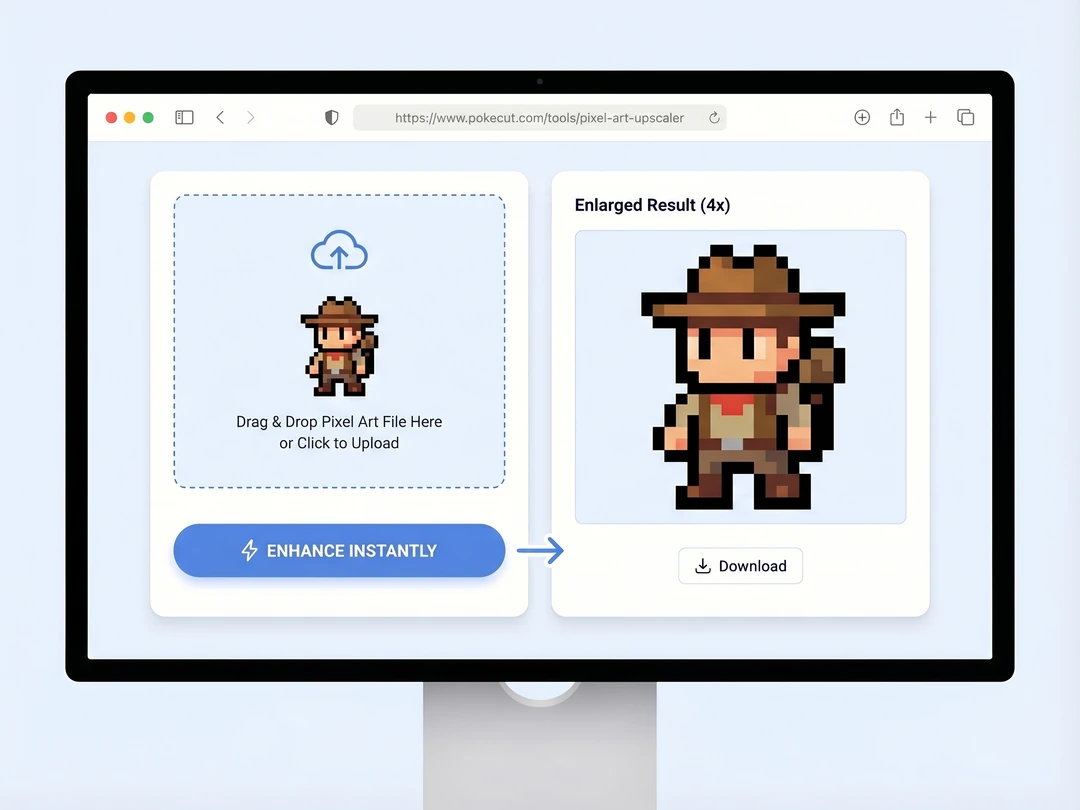 See pixel art upscaled fast in a browser workflow