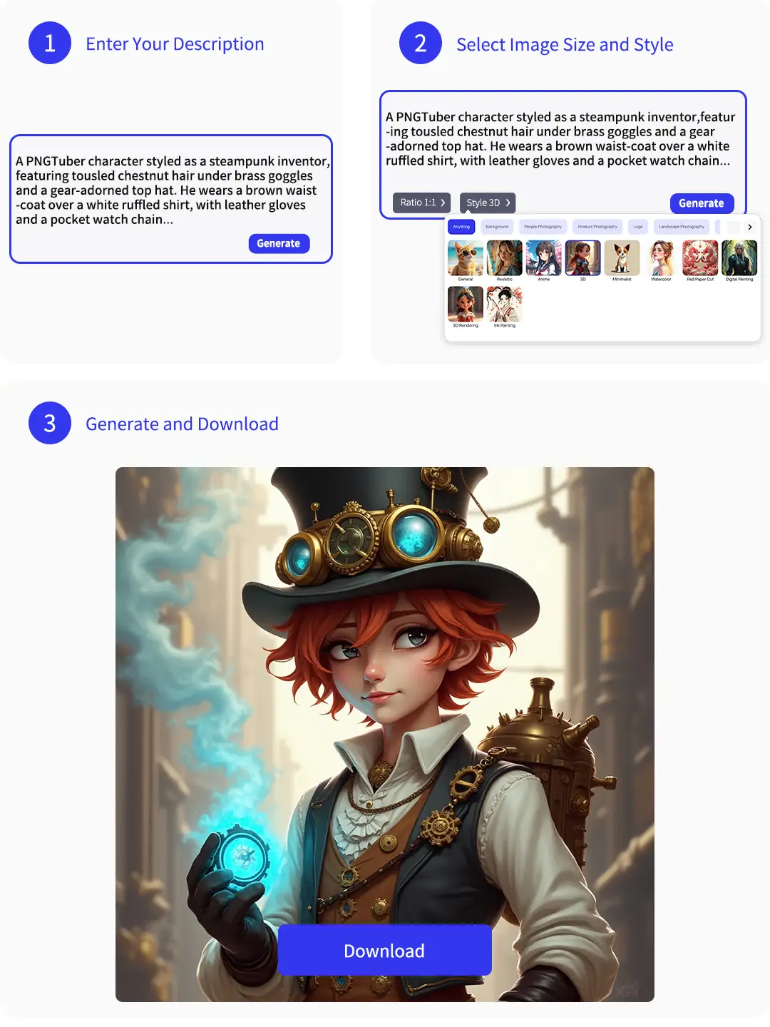 3 steps in creating png photos in Pokecut
