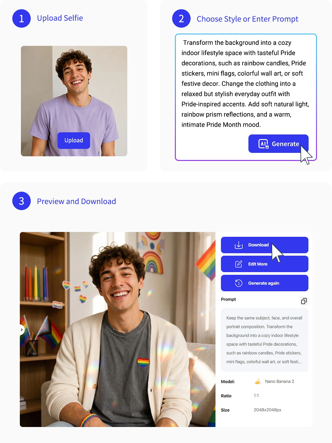 Follow three steps to add a pride filter online