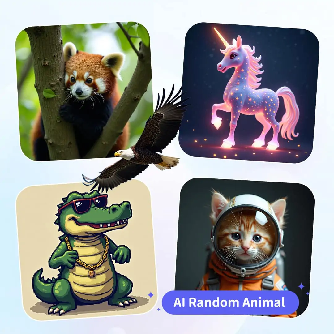 A display of diverse AI-generated animals in various styles