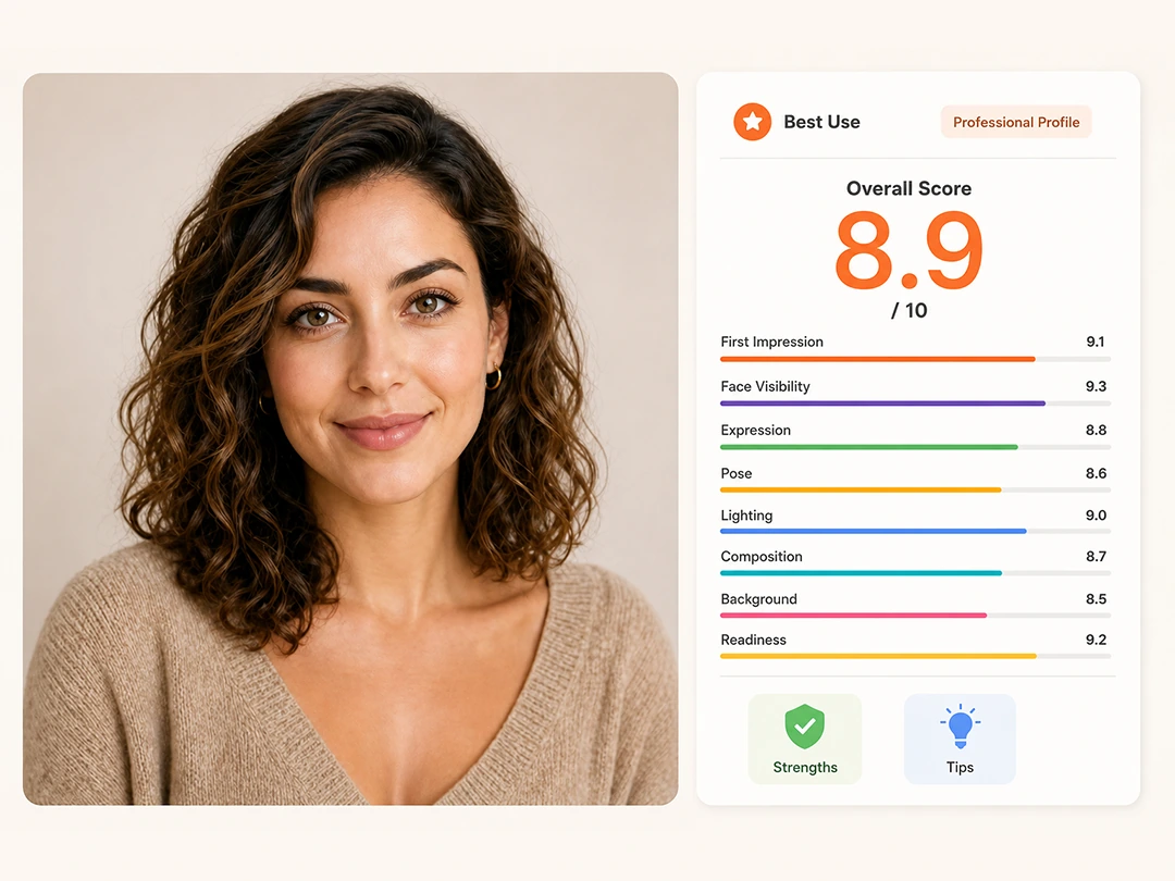 AI photo rater check dimensions and score report preview