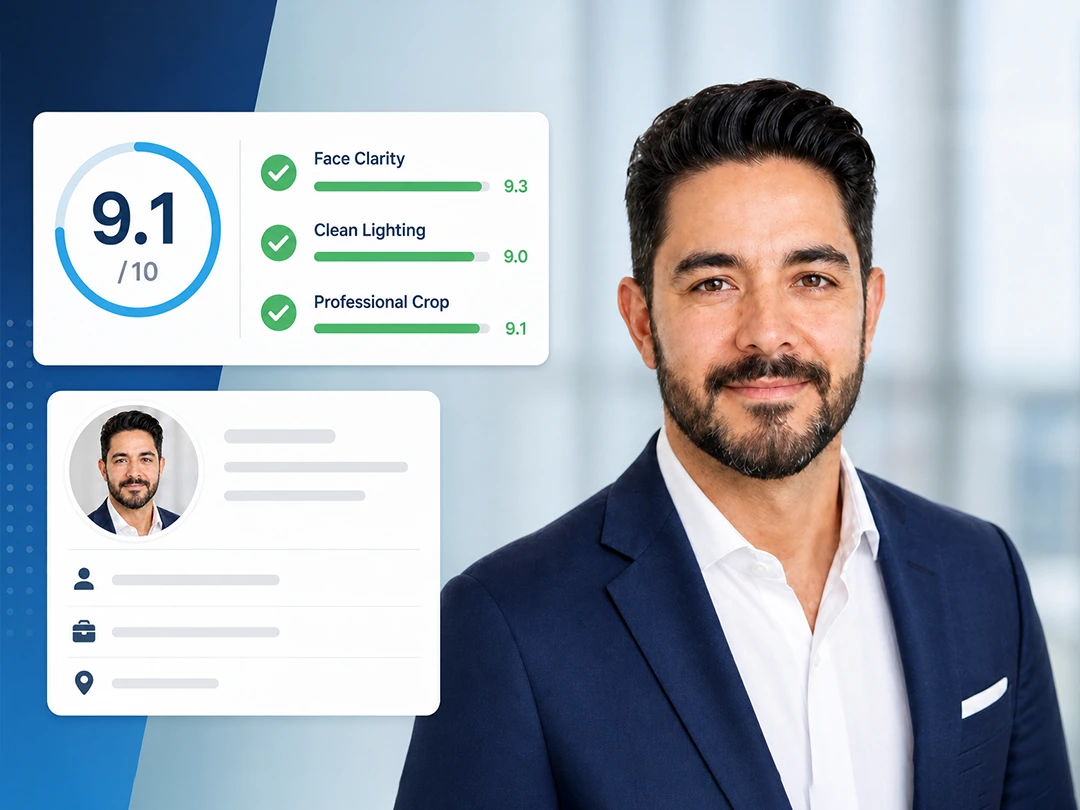 Business headshot score report for LinkedIn profile photo