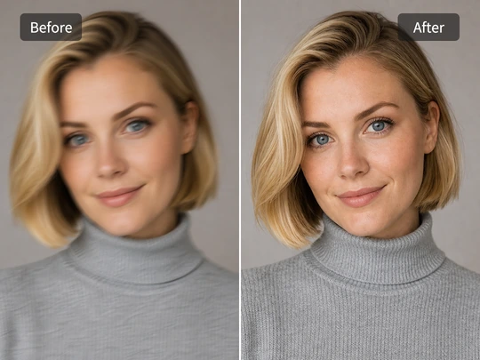 Blurry portrait made sharper before testing photo score again