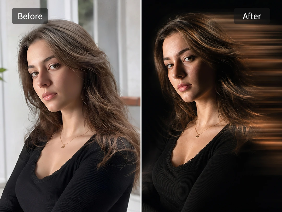 Transform portrait with artistic motion blur around the background