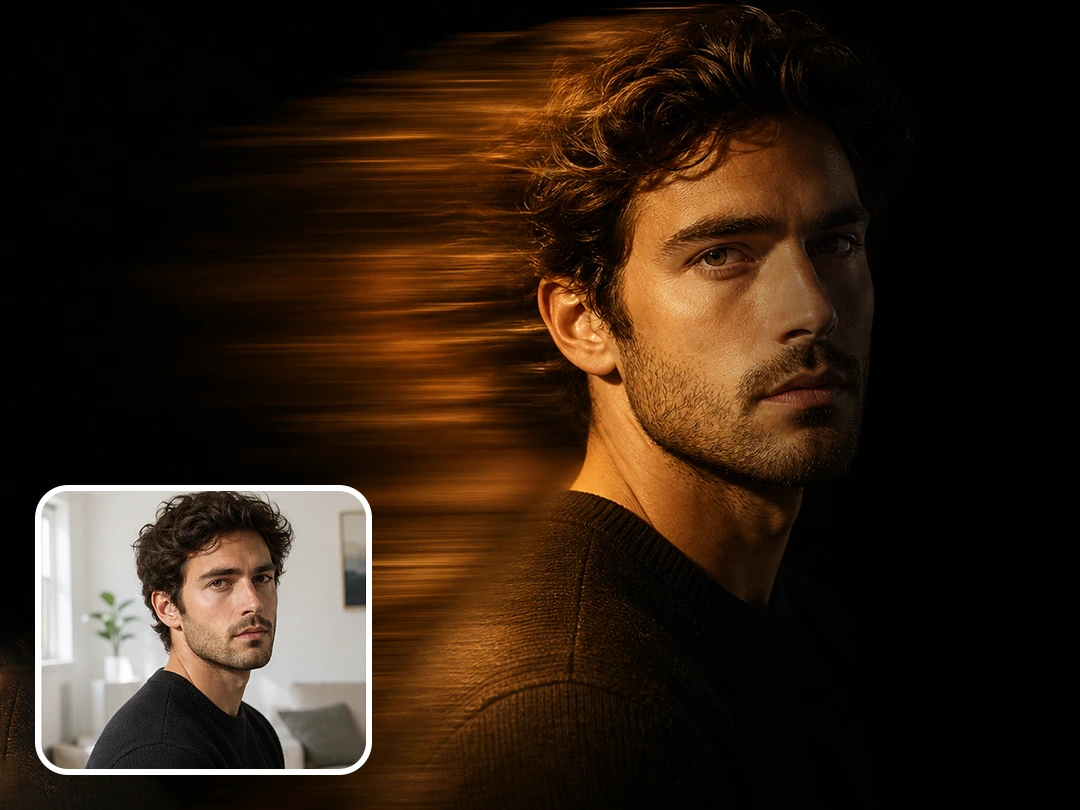 Generate Rembrandt lighting portrait with clear face and soft shadows
