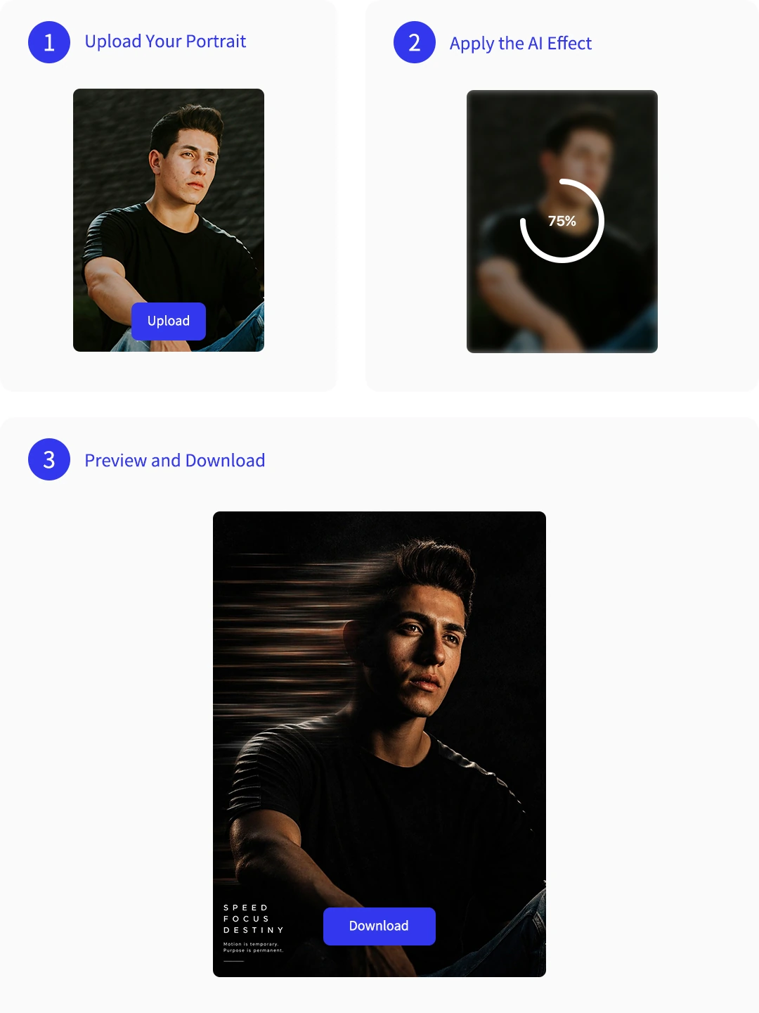 Three steps to create Rembrandt light motion blur portrait