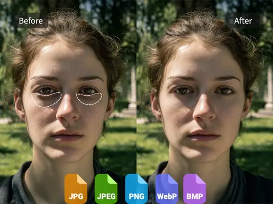 Pokecut's dark circles remover photo edotor supports multiple formats online.