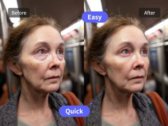 Pokecut quickly removes eye bags from photo online ​with one click.
