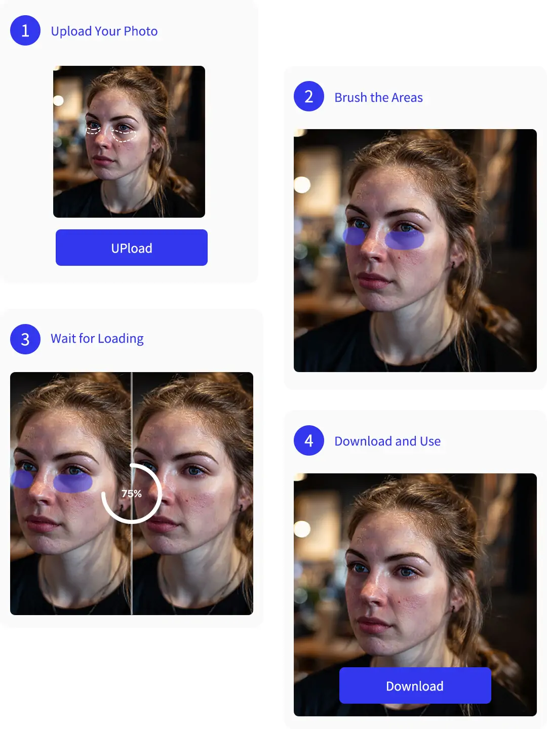 The Process of removing dark circles from photo and removing eye bags from photo with Pokecut