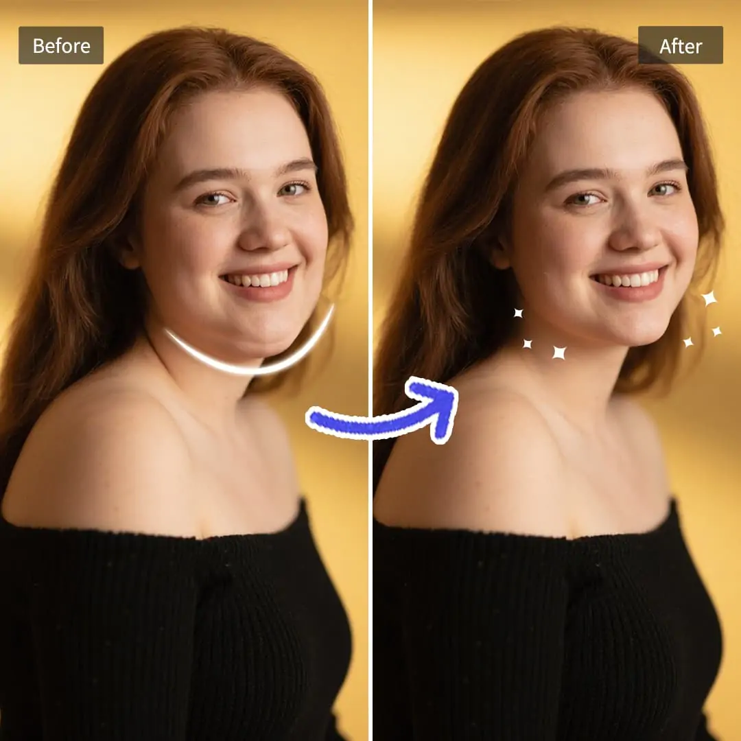 Remove double chin from a beautiful girl