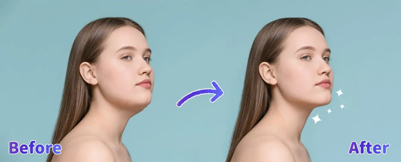 Remove the double chin from the beauty product ad photo