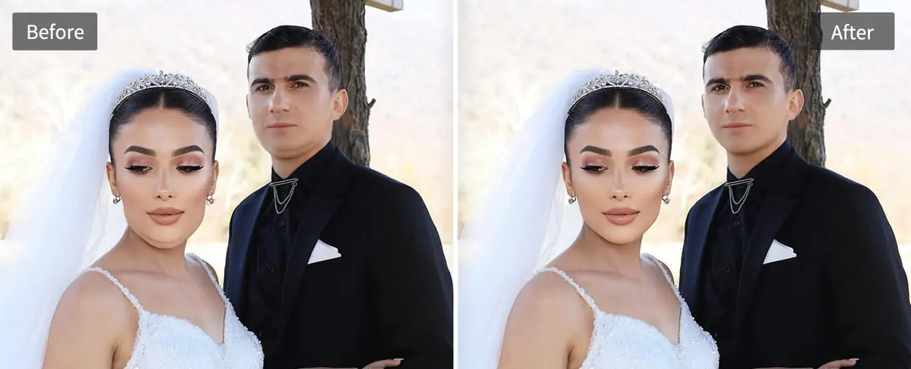 Remove the double chin for a wedding portrait picture