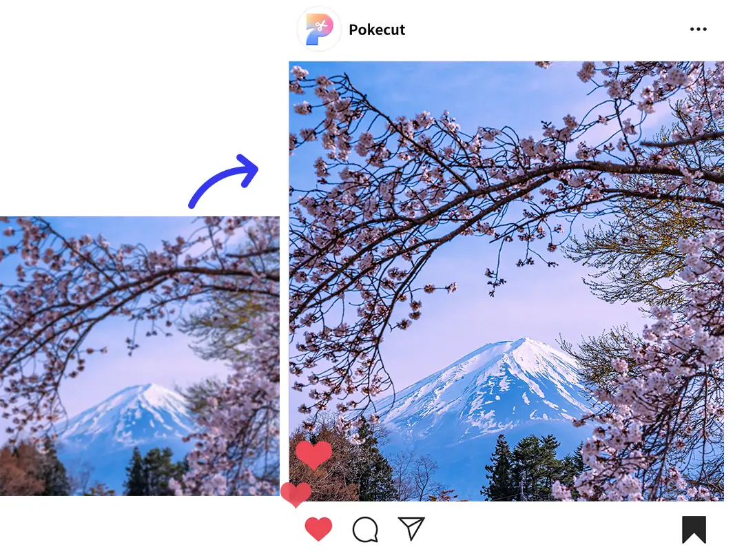 Use Pokecut's artefact jpg removal for clear photo, showing increased likes on social media