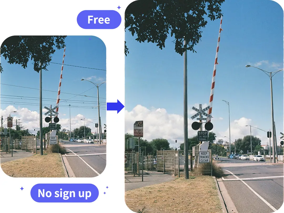Removes power lines from a photo for free without logging in