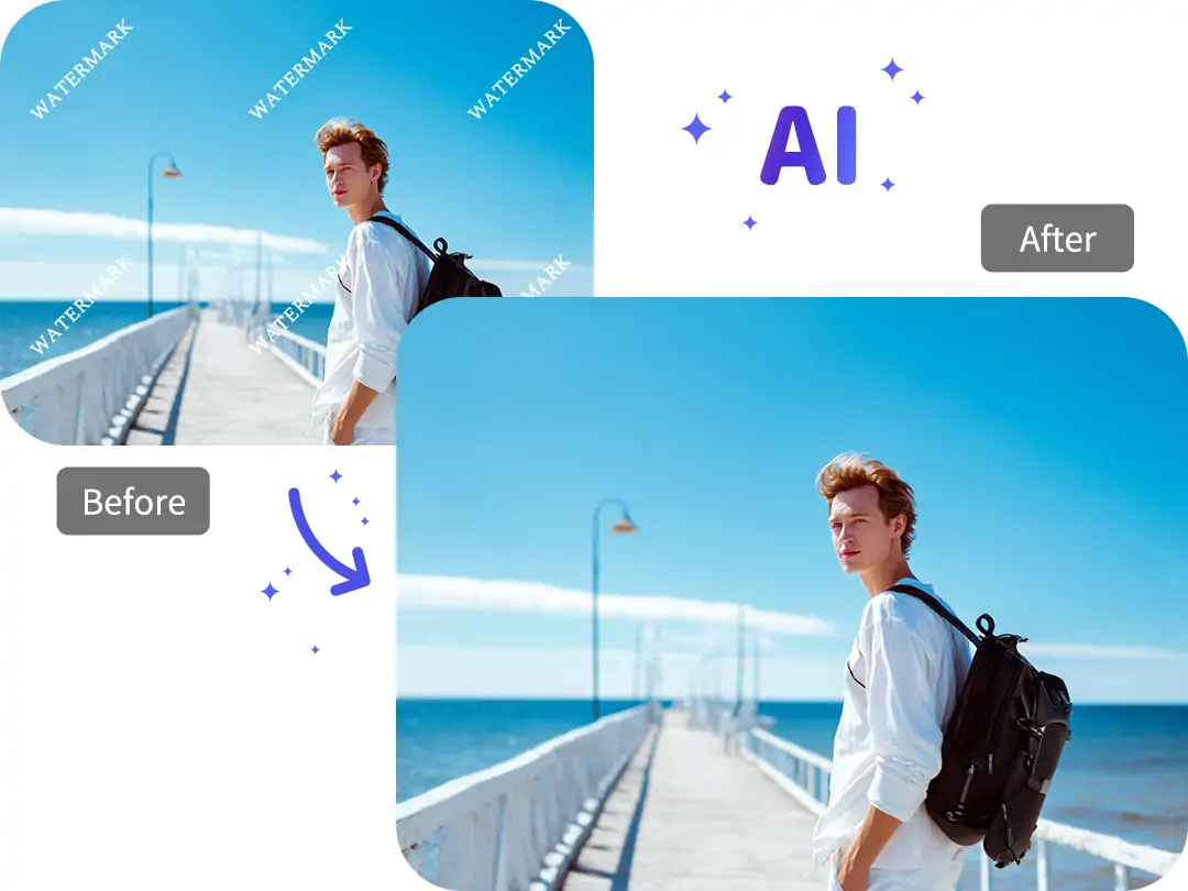 Use the AI brush to remove watermarks from a portrait image
