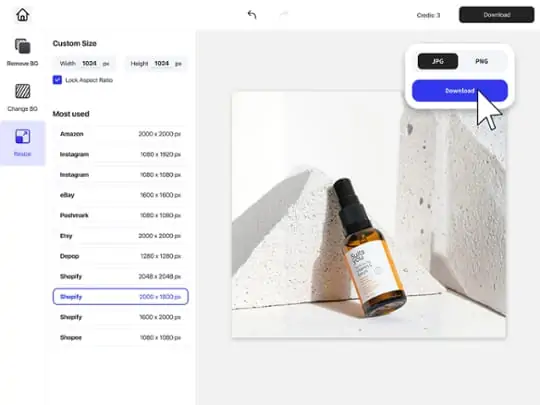 Download image with Shopify size.