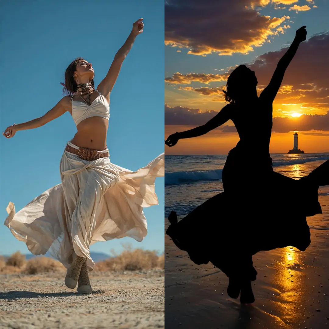 The photo of the dancing woman was transformed into a silhouette, adding a romantic touch.