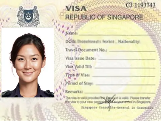 Singapore passport photo with measurement marks and white background, showing precise official size.
