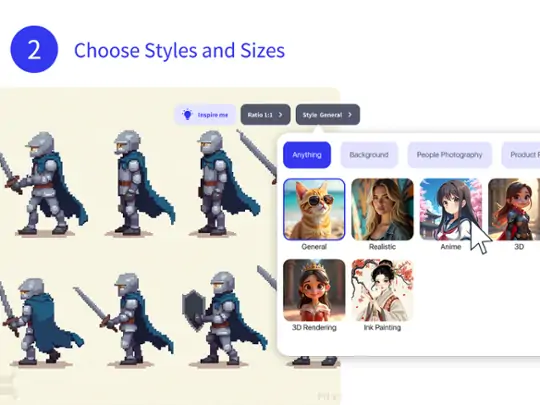 Choose sizes and styles of photo when generating in sprite generator